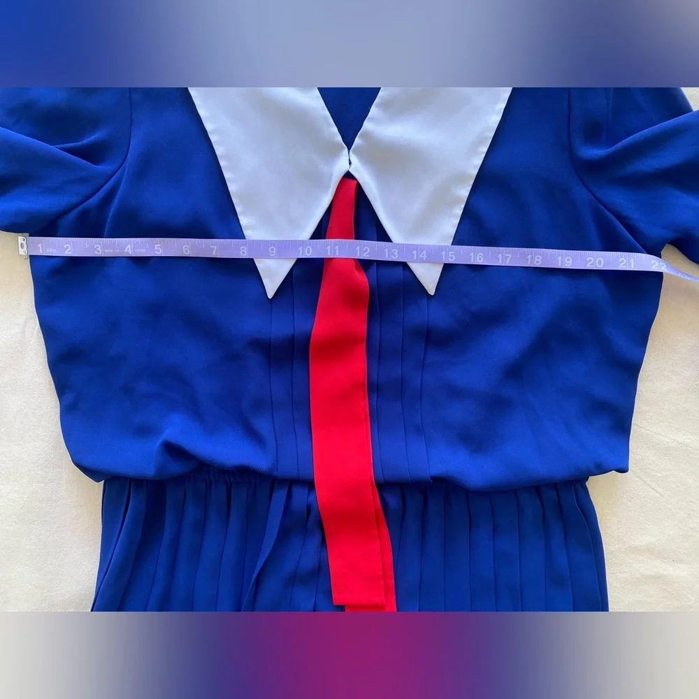 Liz Roberts Blue and White Pleated Flowy Dress Sailor Moon Style 16 Vintage - Picture 6 of 9